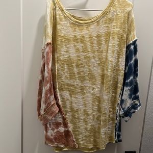Free People Color Block Sleeve Tie Dye Top